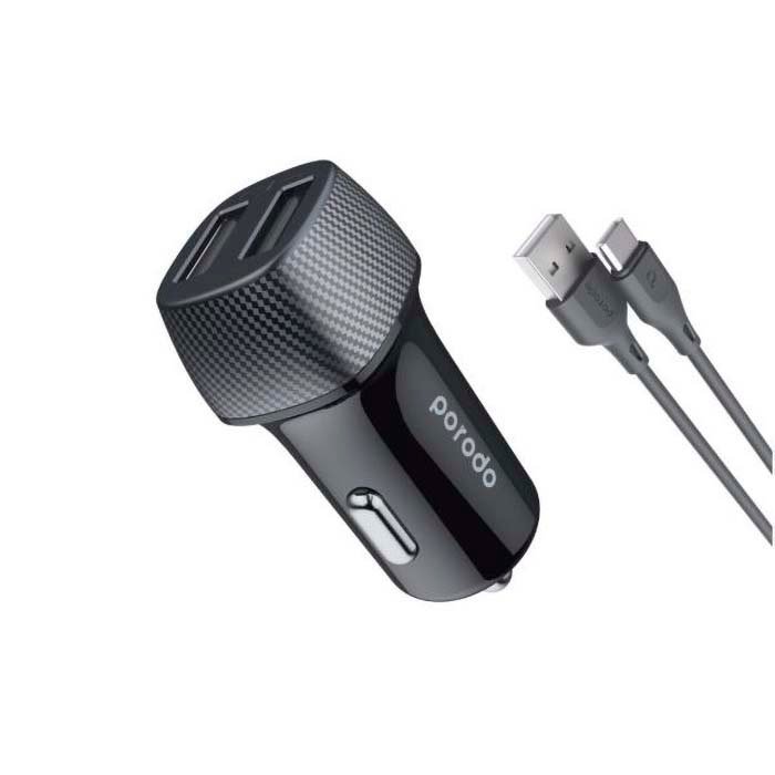 Car Charger Porodo Dual Port with Type-C Cable